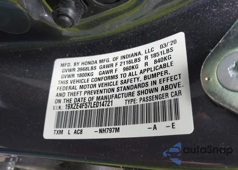 2020 Honda Insight Ex from USA, damaged, VIN 19XZE4F57LE014721